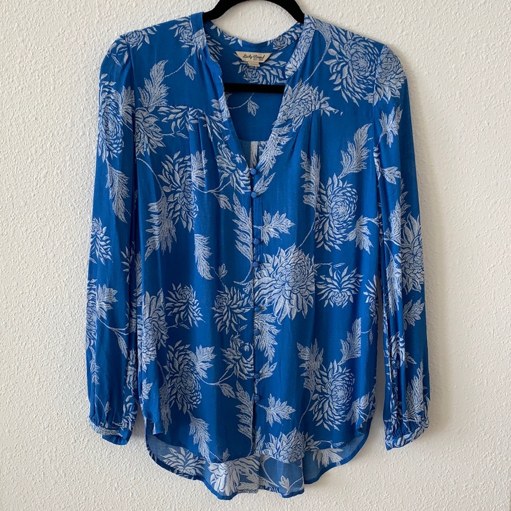 Lucky Brand Floral Blue Top XS
